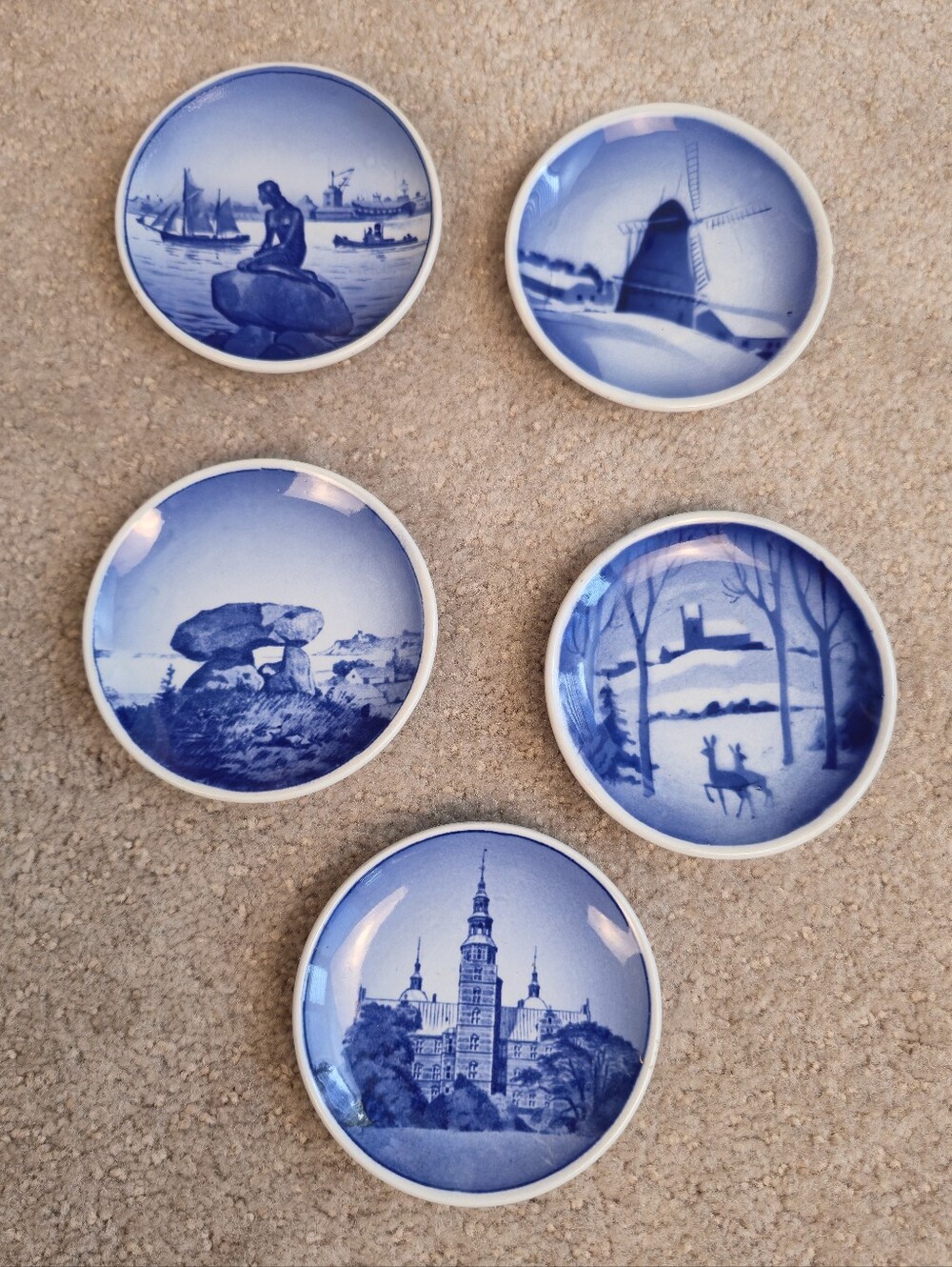 5 Set Royal Copenhagen Denmark Butter Pat Plate Little Mermaid Langelinie Lange